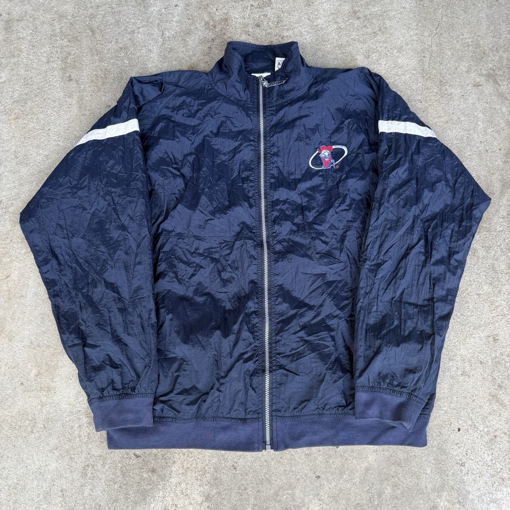 Vintage Ole Miss Rebels Red Oak Zip Up Windbreaker Jacket Nylon Large Navy‎